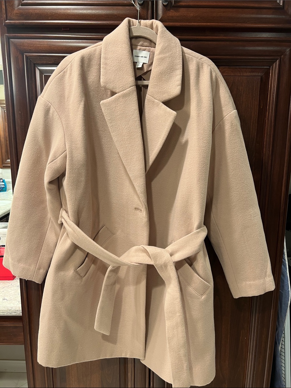 Elizabeth and James Tan Wool-Blend Belted Trench Coat